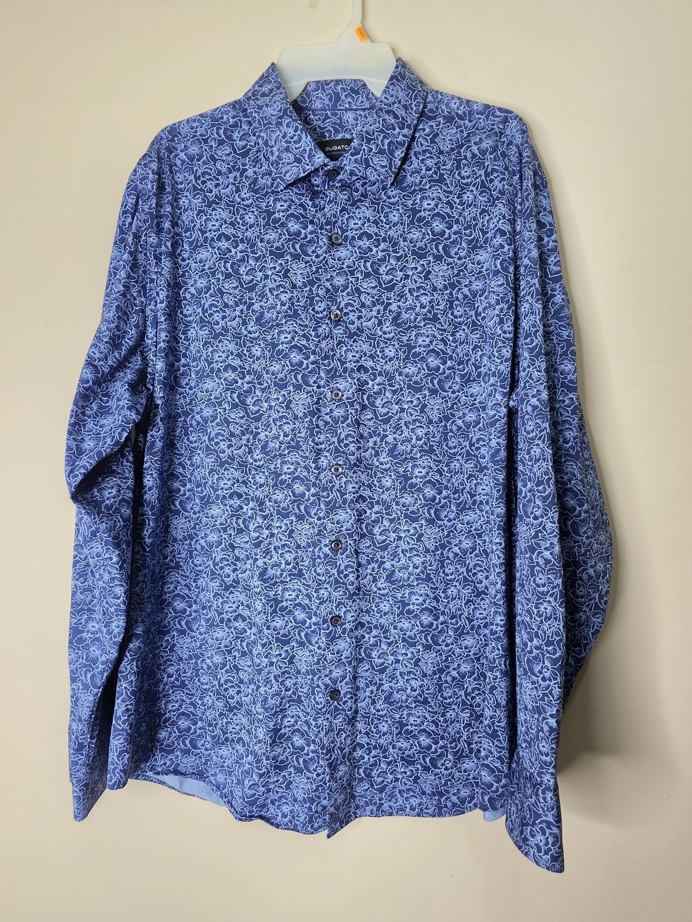 Bugatchi floral button up shirt blue luxury 8 way stretch Size XXL